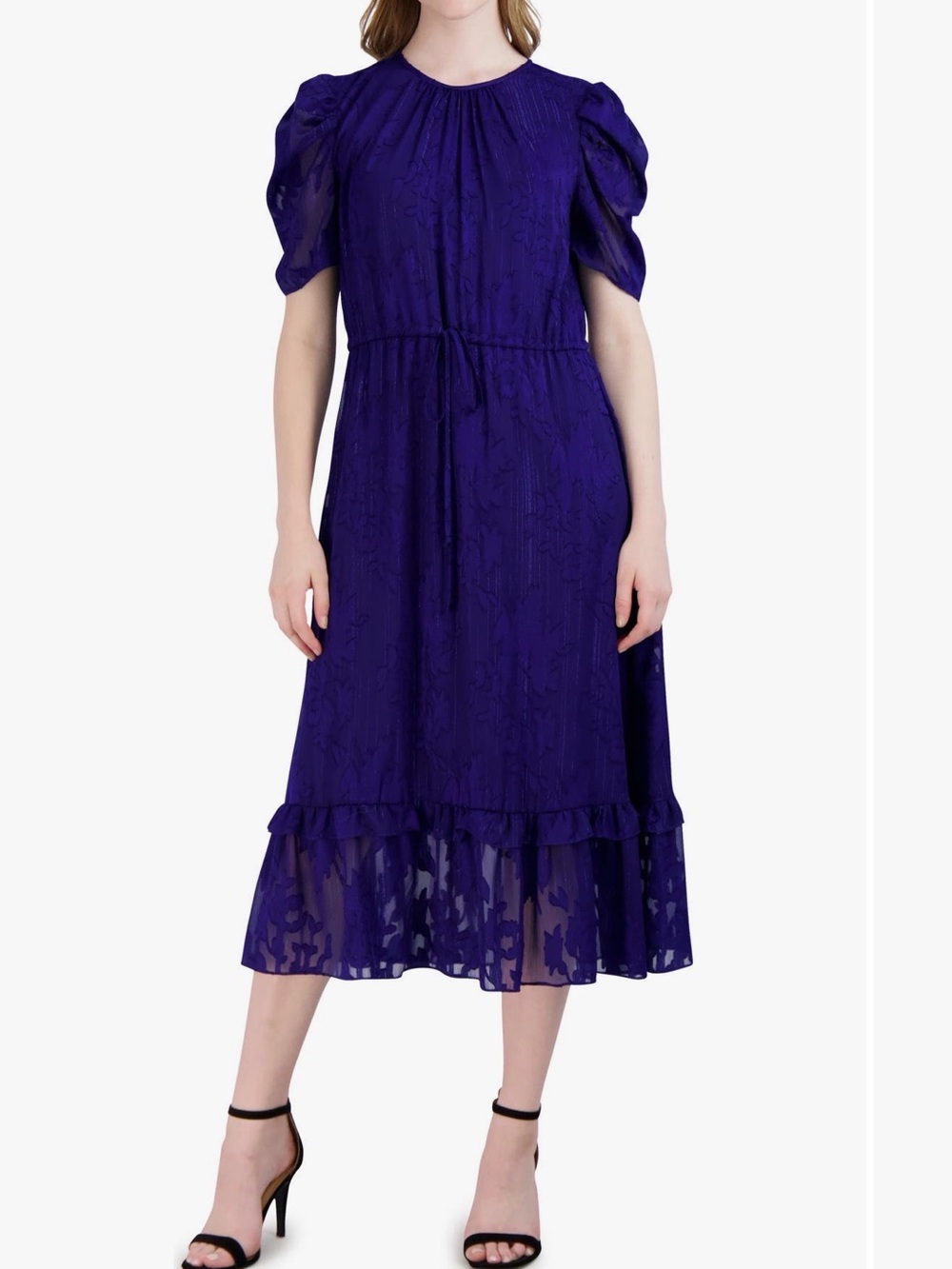 julia jordan Royal Purple Midi Dress with Puff Sleeves